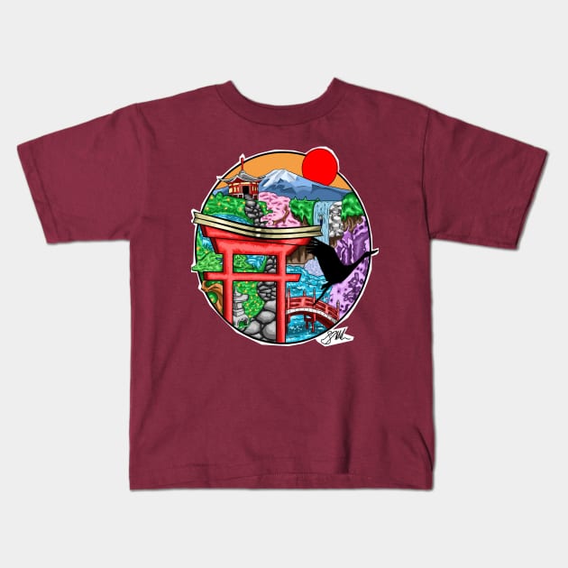 Japanese Garden Kids T-Shirt by SamuelMcCrackenArtworks